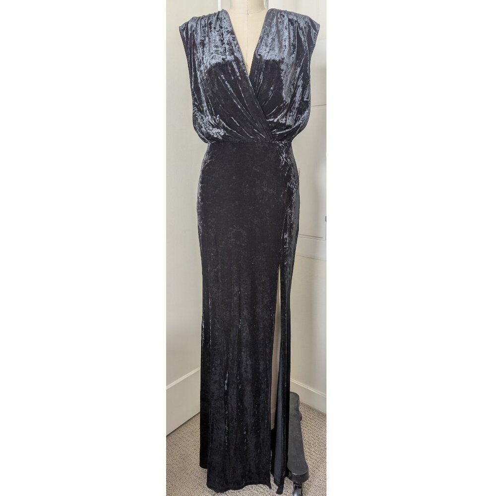 BCBGMAXAZRIA Black Crushed Velvet Evening Long Gown Size S